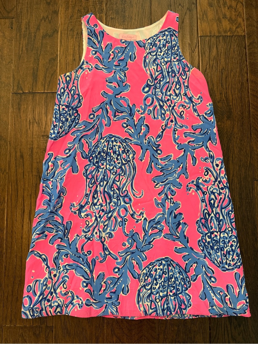 Lilly Pulitzer Size XXS Jackie Shift Dress Caught In Coral Pink Blue Silk